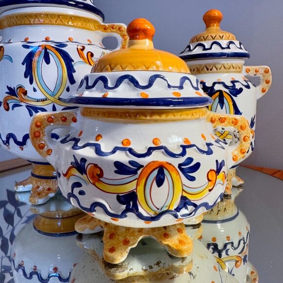 Bassano Ornate Italian Blue and Yellow Ceramic Pottery Set - Picture 3 of 14